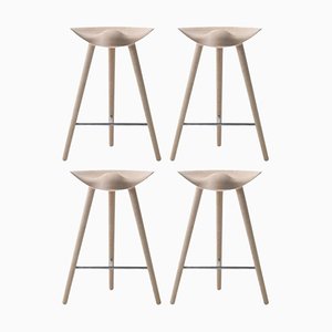 Oak and Stainless Steel Counter Stools by Lassen, Set of 4