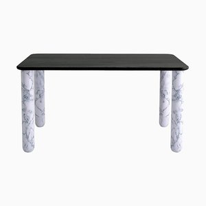 Medium Sunday Dining Table in Black Wood and White Marble by Jean-Baptiste Souletie
