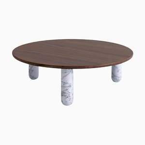 Round Sunday Coffee Table in Walnut and White Marble by Jean-Baptiste Souletie