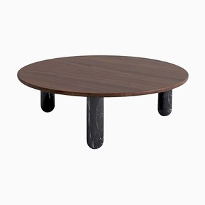 Round Sunday Coffee Table in Walnut and Black Marble by Jean-Baptiste Souletie
