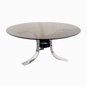 Vintage Space Age Coffee Table in Glass, Chrome and Black Metal by Osvaldo Borsani, 1970s