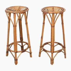 Tabourets de Bar Vintage en Rotin et Bambou, 1960s, Set de 2