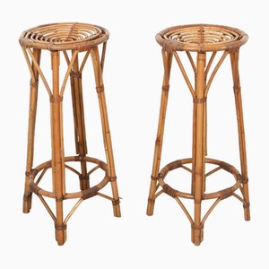 Vintage Bar Stools in Rattan and Bamboo, 1960s, Set of 2