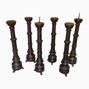 Dutch Oak Church Candleholders, 1890s, Set of 6