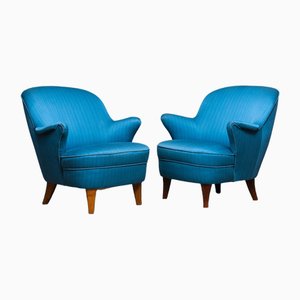 Petrol Fabric Club Lounge Chairs in the style of Kurt Olsen, 1950s, Set of 2