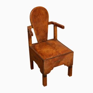 Vintage Berber Armchair in Leather and Wood, 1950s