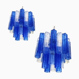 Sky- Blue and Blue Tronchi Murano Glass Sputnik Chandeliers by Simoeng, Set of 2