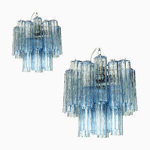 Himmelblaue Tronchi Murano Glas Kronleuchter von Simoeng, 2er Set
