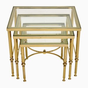 French Brass and Glass Nesting Tables, 1970, Set of 3