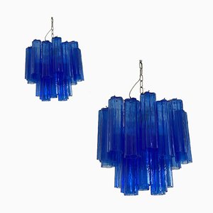 Lámparas de araña Sputnik Tronchi de cristal de Murano azules de Simoeng. Juego de 2