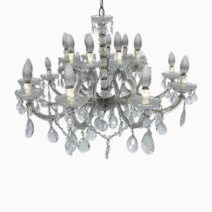 Large Mid-Century Maria Teresa Crystal and Brass Chandelier, Italy, 1940s