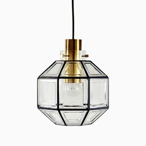 Large Mid-Century Octagonal Iron & Clear Glass Ceiling Light from Limburg, Germany, 1960s