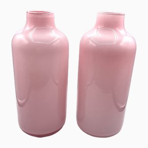 Jarrones de cristal de Murano opalino en color rosa claro de Venini. Juego de 2