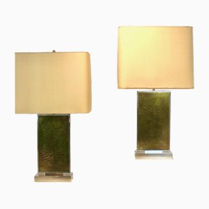Philodendron-Etched Table Lamps in Brass by Roger Vanhevel, Set of 2