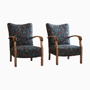Mid-Century Modern Armchairs in Beech and Fabric, Denmark, 1960s, Set of 2