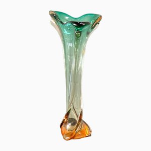 Vaso grande in vetro di Murano verde e ambra di Sommerso, anni '60