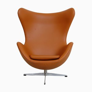 Egg Chair in Whisky-Colored Nevada Aniline Leather by Arne Jacobsen for Fritz Hansen, 1960s