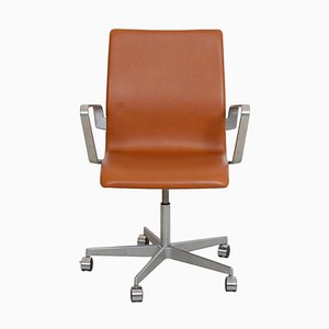 Oxford Office Chair in Walnut Aniline Leather by Arne Jacobsen, 2000s