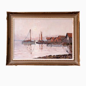 Coastal Sunset, 1950s, Oil on Canvas, Framed