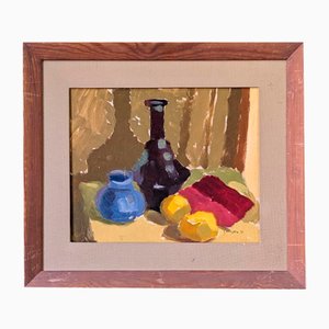 Lemons and Pots, 1950s, Oil on Board, Framed