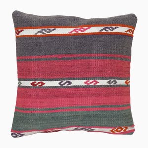 Fodera per cuscino Kilim vintage fatta a mano a tessitura piatta, Turchia
