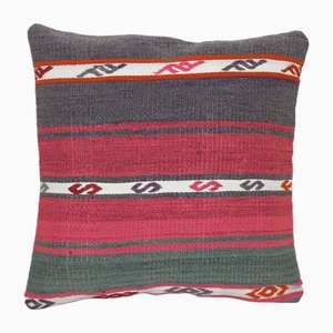 Vintage Turkish Handmade Flat-Weave Striped Kilim Cushion Cover