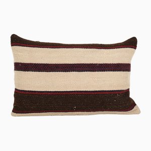 Oblong Anatolian Handmade Organic Striped Wool Lumbar Cushion Cover