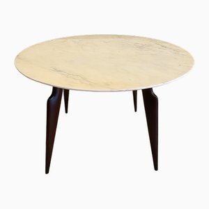Round Table with Curved Wooden Base and Marble Top, Italy, 1950s
