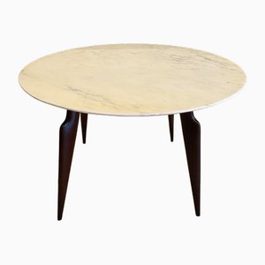 Table Ronde avec Socle en Bois Courbé et Plateau en Marbre, Italie, 1950s