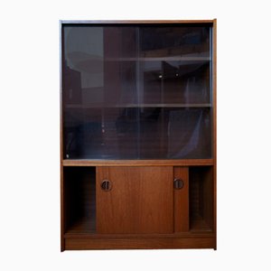 Mid-Century Display China Cabinet with Glass Sliding Doors and Bottom Cupboard, 1960s