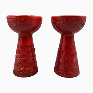 Glasierte Keramik Kerzenhalter von Aldo Londi für Bitossi, Italien, 1960er, 2er Set
