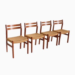 Mid-Century Danish Teak and Paper Cord Dining Chairs, 1960s, Set of 4