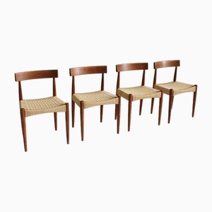 Danish Paper Cord Dining Chairs attributed to Arne Hovmand-Olsen for Mogens Kold, 1960s, Set of 4