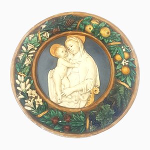 Maiolica vintage in ceramica, Madonna con Bambino, Toscana