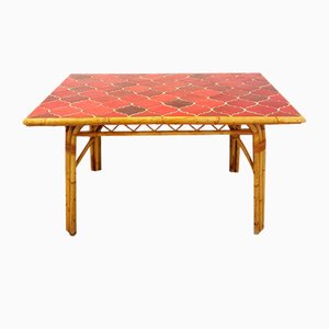 Vintage Dining Table in Rattan and Vallauris Ceramic attributed to Adrien Audoux & Frida Minet, 1960s
