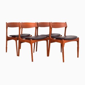 Mid-Century Danish Teak & Leather Model 49 Dining Chairs by Erik Buch for O.D. Møbler, 1960s, Set of 4