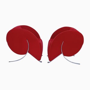 Red Velvet Virgola Lounge Chairs attributed to Yaakov Kaufman for Arflex, 1990s, Set of 2