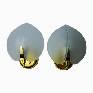 Leaf Sconces in Opaque Glass, Murano, Italy, 1980s, Set of 2