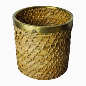 Rattan and Brass Book Holder Basket, Italy, 1970s