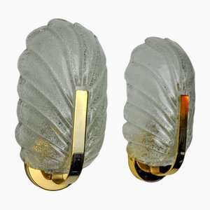 Frosted Leaf Sconces in Murano Glass, Italy, 1970s, Set of 2