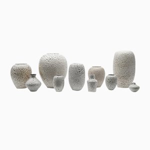 White Fat Lava Studio Ceramic Vases by Wilhelm & Elly Kuch, Germany, 1960s, Set of 10