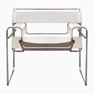 Vintage B3 Wassily Stuhl aus Weißem Leder von Marcel Breuer für Gavina, 1969
