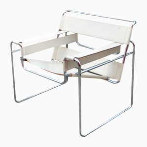 Vintage B3 Wassily Chair in White Leather by Marcel Breuer for Gavina, 1969
