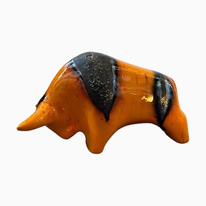 Modernist Orange and Black Fat Lava Ceramic Bull by Otto Keramik, 1970s