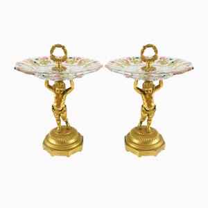 Half of the 19th century Gilded Bronze and Ground and Coloured Crystal Risers, Austria, Set of 2