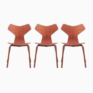 Grand Prix Chairs in Teak by Arne Jacobsen for Fritz Hansen, 1970s, Set of 3
