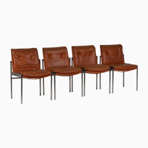 Chairs in Leather and Chromed Metal, 1970s, Set of 12