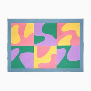 Ryan Rivadeneyra, Palm Spring Patterns, Abstract River Flow en rose et vert, peinture acrylique