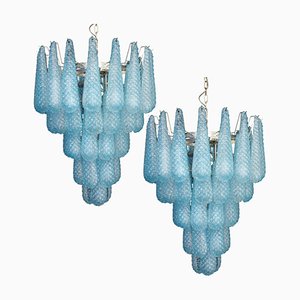 Magic Murano Blue Drops Chandeliers, 1980s, Set of 2