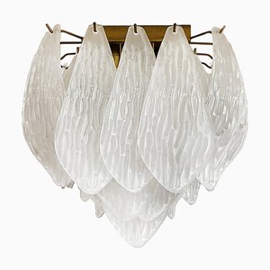 Murano Ceiling Lamp in Frosted Carved Glass Leaves, 1980s